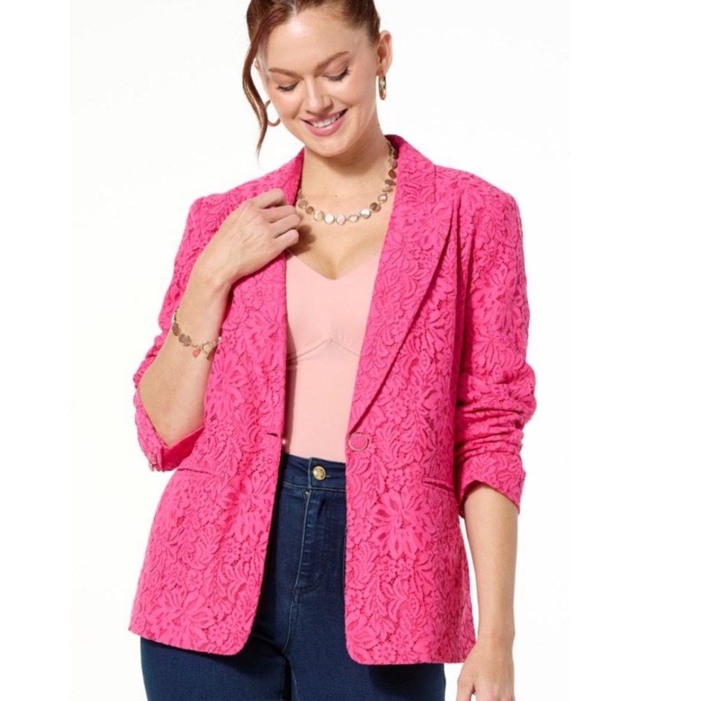G‎ by Guloana Bright Pink Lace Blazer Jacket Button Front Women's Fashion